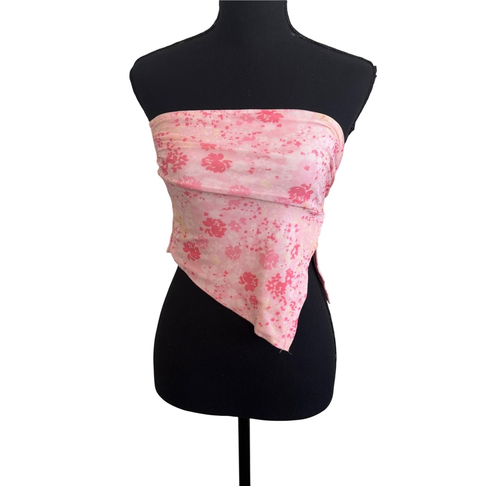 SHEIN Womens Y2K Pink Floral Mesh Tube Top XS Fairycore Softgirl Coquette